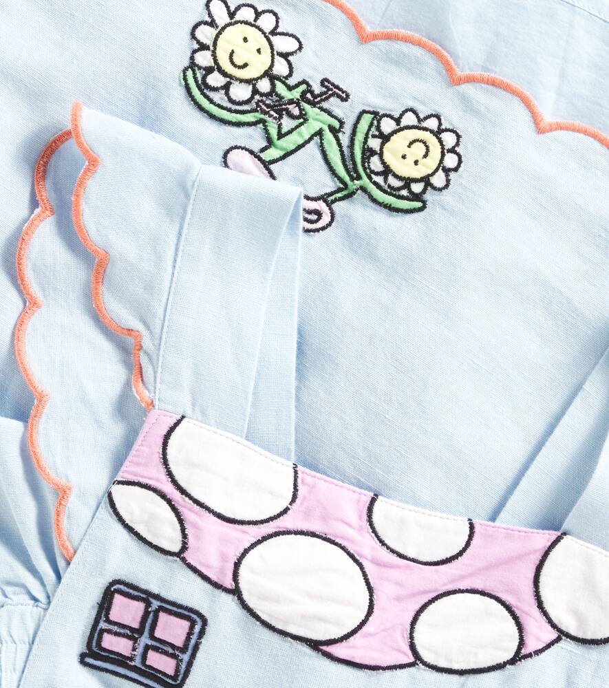 Stella Mccartney Embroidered Linen And Cotton Dress In Blue