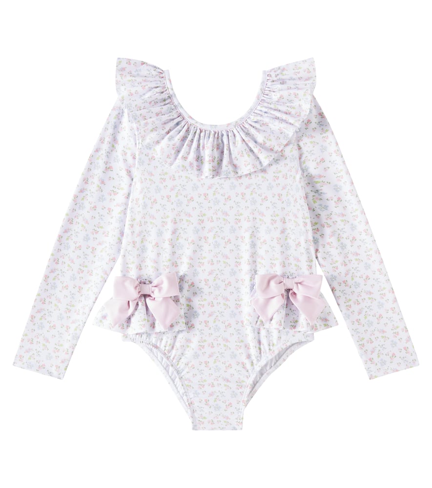Patachou Bow-trimmed Floral Swimsuit In Multicoloured