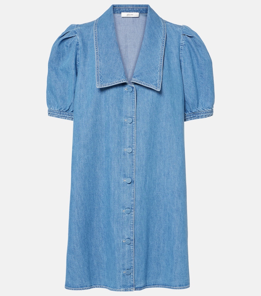 Frame Womens The Sailor Puffed-sleeves Denim-blend Mini Dress Starlet In Blue
