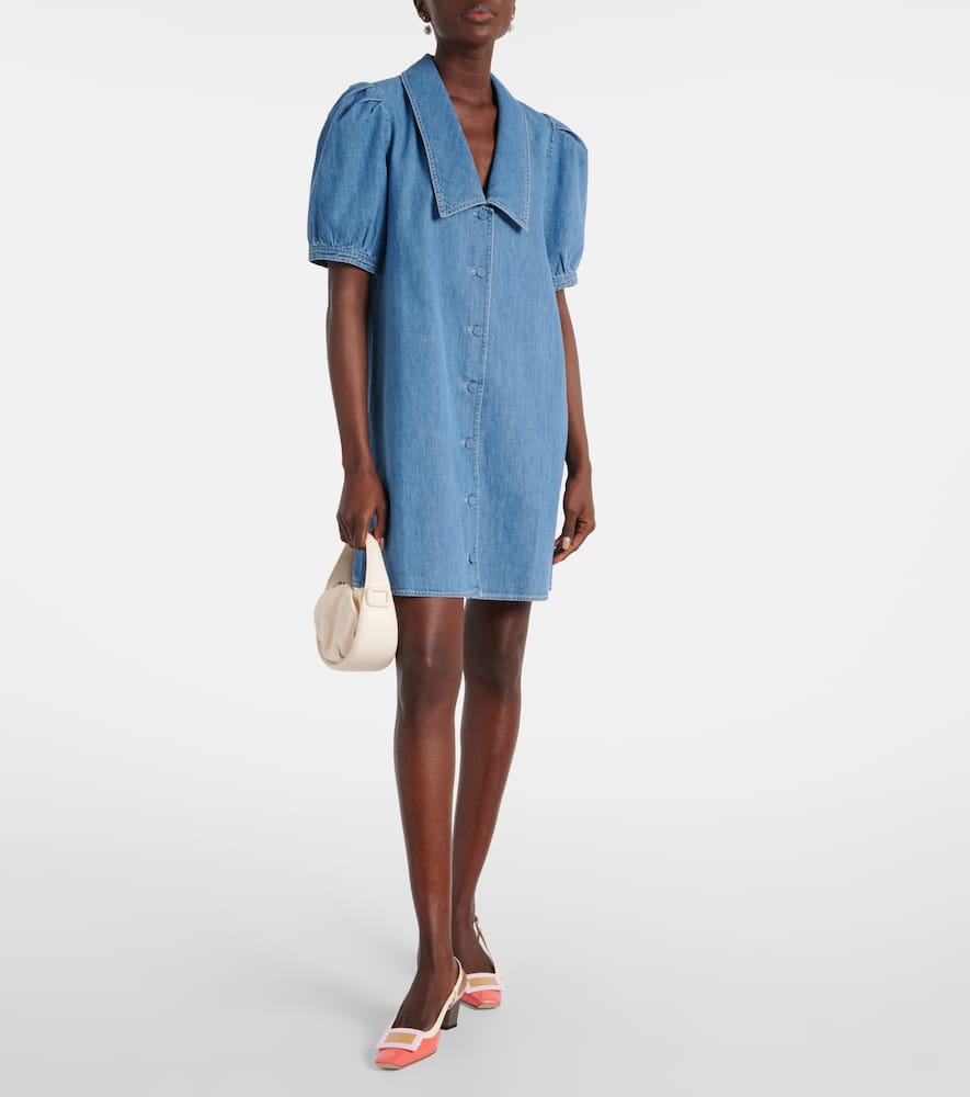 Frame Womens The Sailor Puffed-sleeves Denim-blend Mini Dress Starlet In Blue