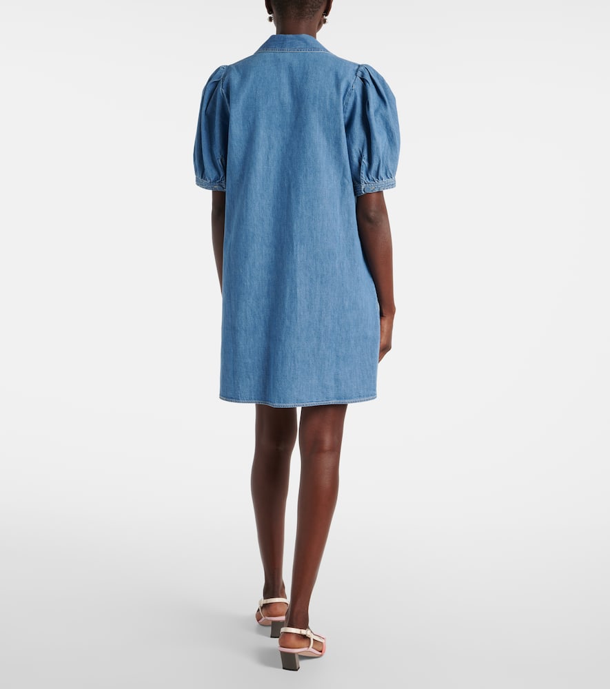 Frame Womens The Sailor Puffed-sleeves Denim-blend Mini Dress Starlet In Blue