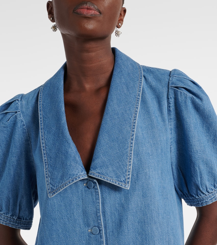 Frame Womens The Sailor Puffed-sleeves Denim-blend Mini Dress Starlet In Blue
