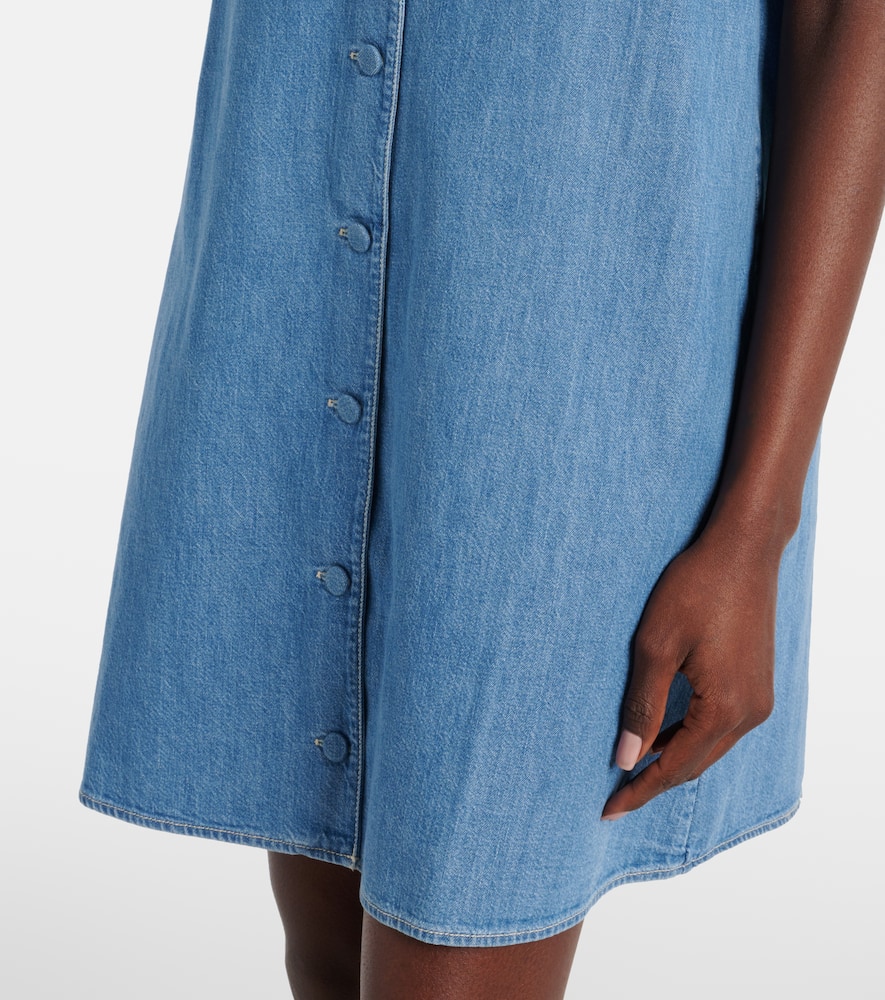 Frame Womens The Sailor Puffed-sleeves Denim-blend Mini Dress Starlet In Blue
