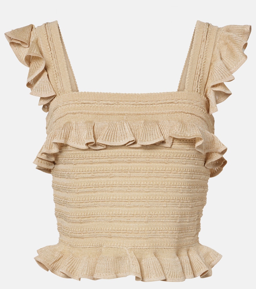 Ruffled lace lamé top
