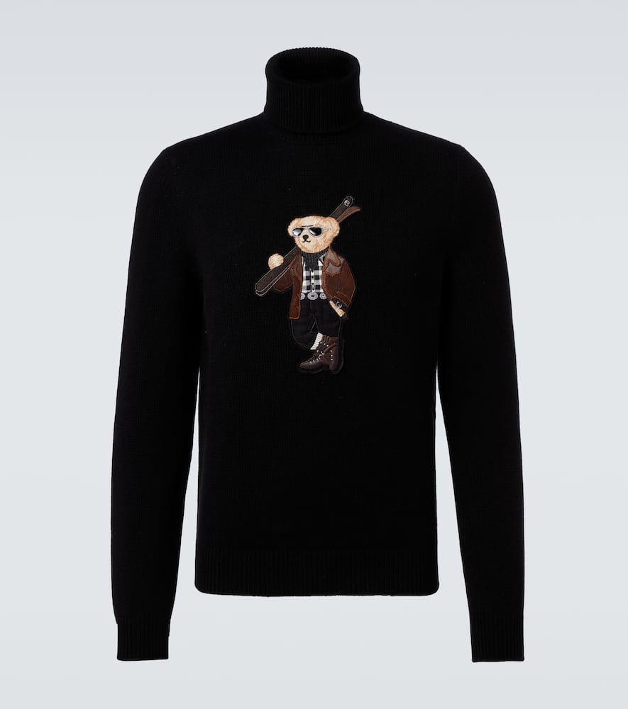 Ralph Lauren Long Sleeve Turtleneck Pullover Embroidered In Black