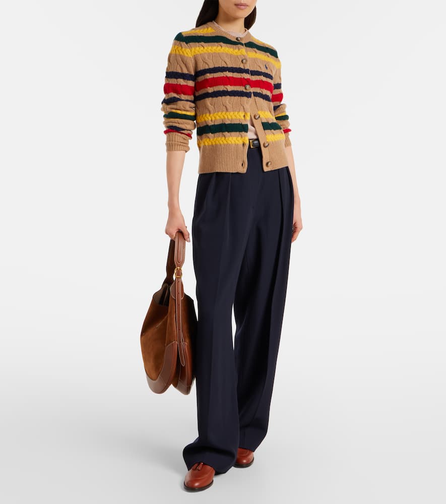 Polo Ralph Lauren Striped Cable Knit Cardigan With Ribbed Cuffs And Hem In Multi