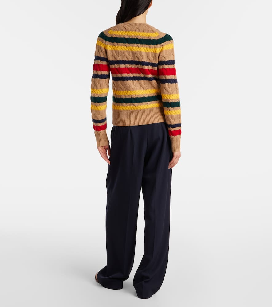 Polo Ralph Lauren Striped Cable Knit Cardigan With Ribbed Cuffs And Hem In Multi