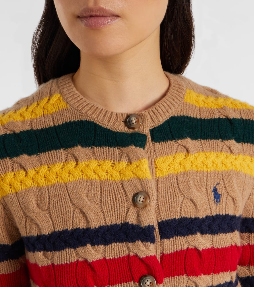 Polo Ralph Lauren Striped Cable Knit Cardigan With Ribbed Cuffs And Hem In Multi