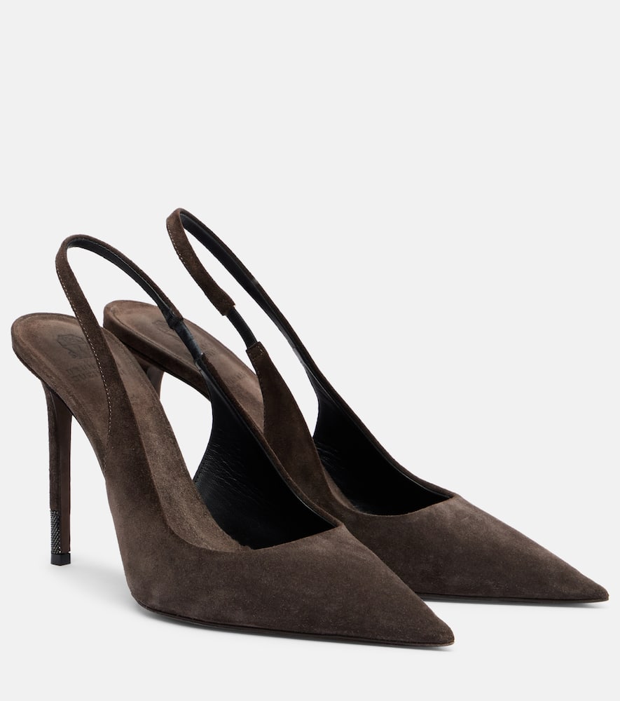 Brunello Cucinelli Monili Suede Slingback Pumps In Brown