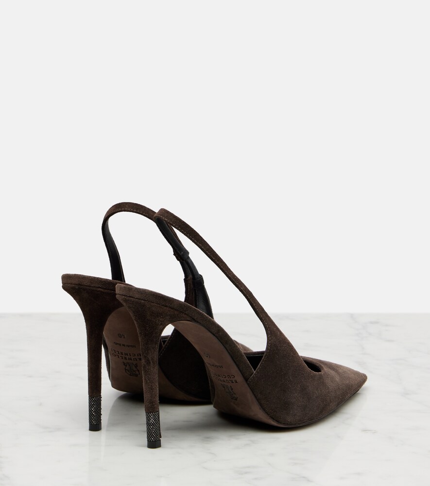  Brunello Cucinelli Brunello Cucinelli Monili Suede Slingback Pumps 