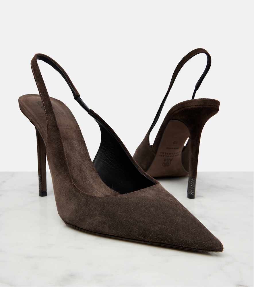  Brunello Cucinelli Brunello Cucinelli Monili Suede Slingback Pumps 