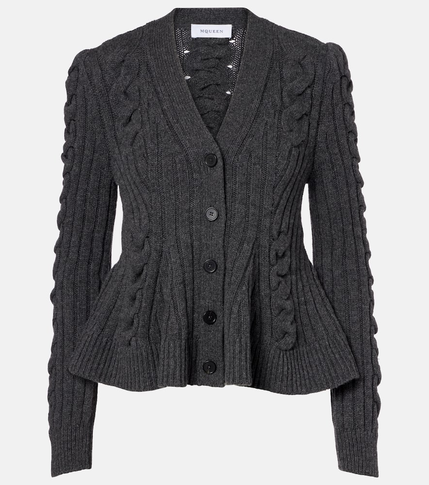 Alexander Mcqueen Cable-knit Wool And Cashmere Cardigan In Gray