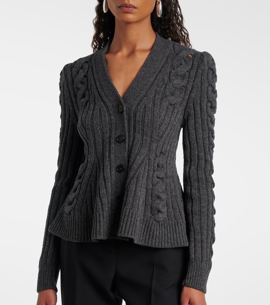 Alexander Mcqueen Cable-knit Wool And Cashmere Cardigan In Gray