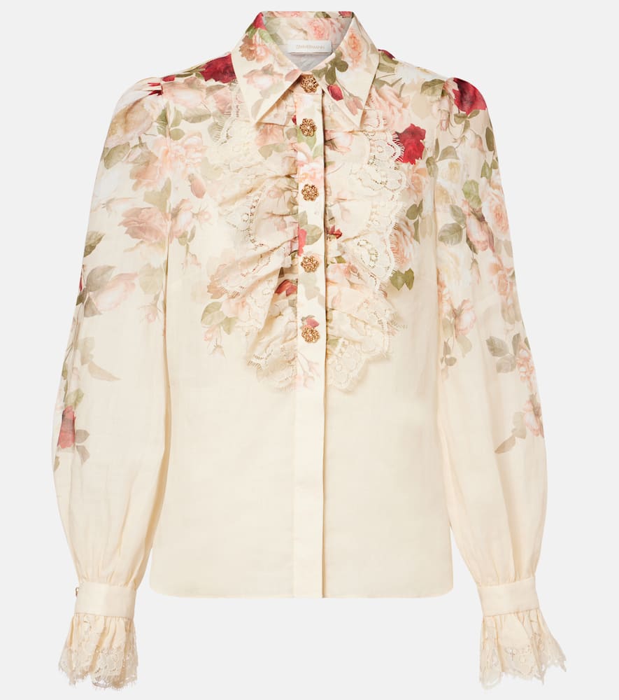 Zimmermann Hypnotic Floral Ramie Blouse In Sand