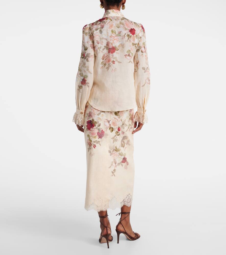 Zimmermann Cream Cascade Print Hypnotic Tux Shirt In Sand