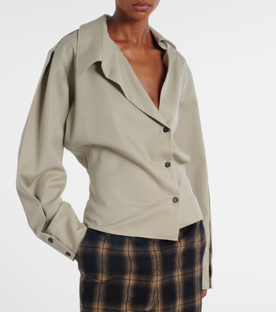 Attico Draped Wool Shirt In Gray