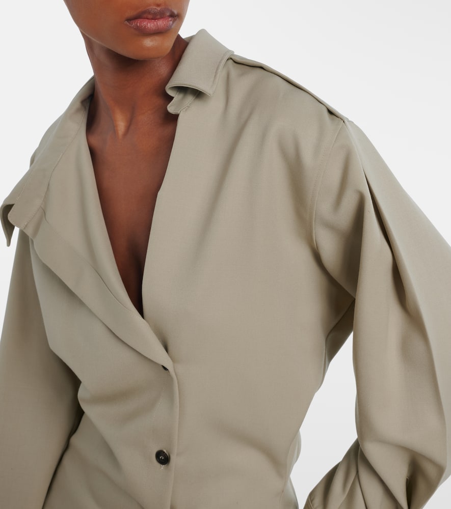 Attico Draped Wool Shirt In Gray