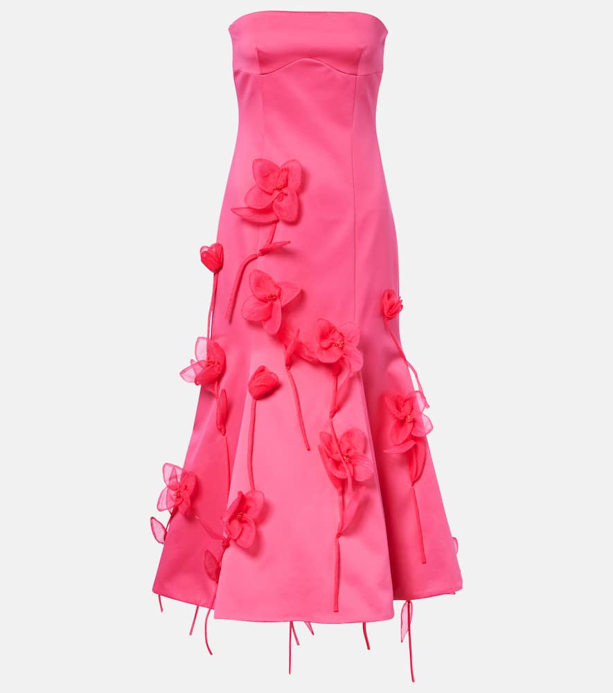 Rotate Birger Christensen Floral-appliqué Midi Dress In Pink