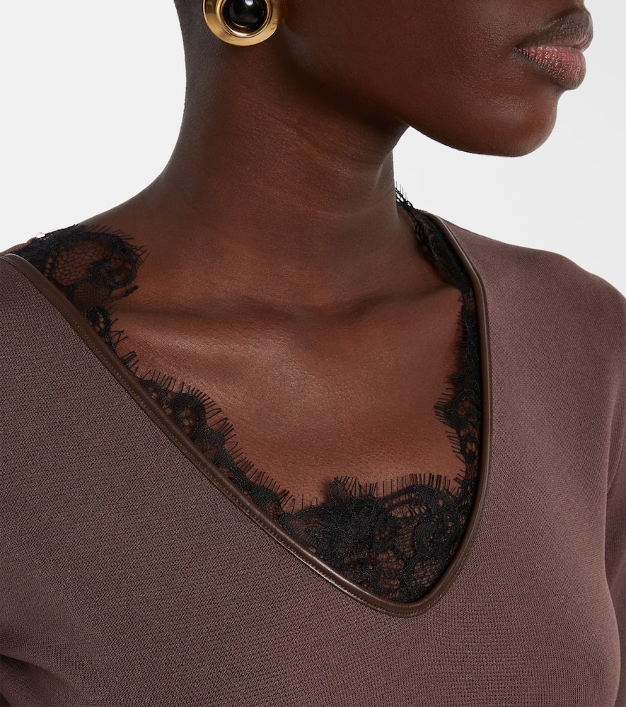 Jacques Wei Lace-trimmed Bodysuit In Brown