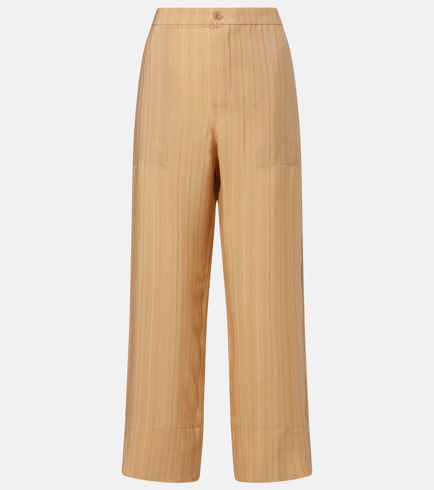 Saint Laurent Striped cropped silk straight pants