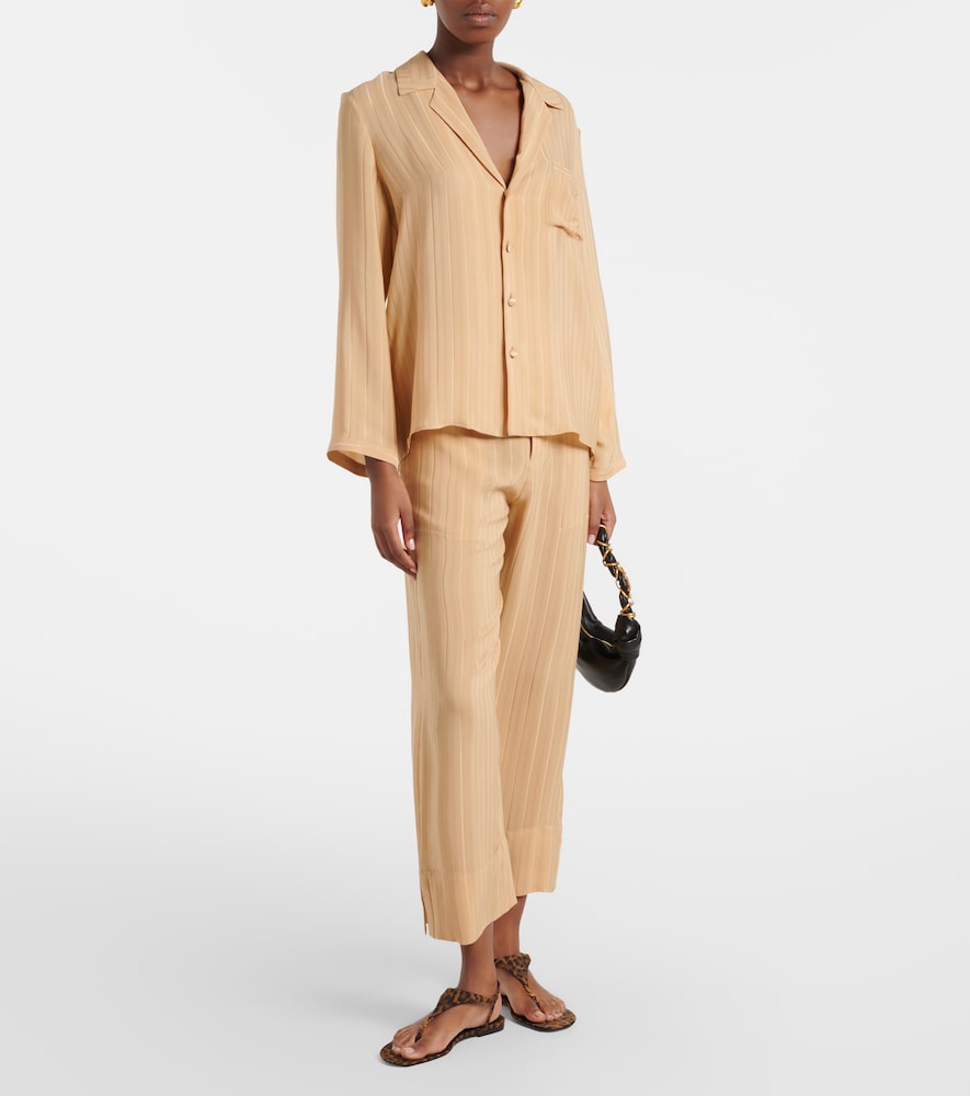 Saint Laurent Saint Laurent Striped Cropped Silk Straight Pants 