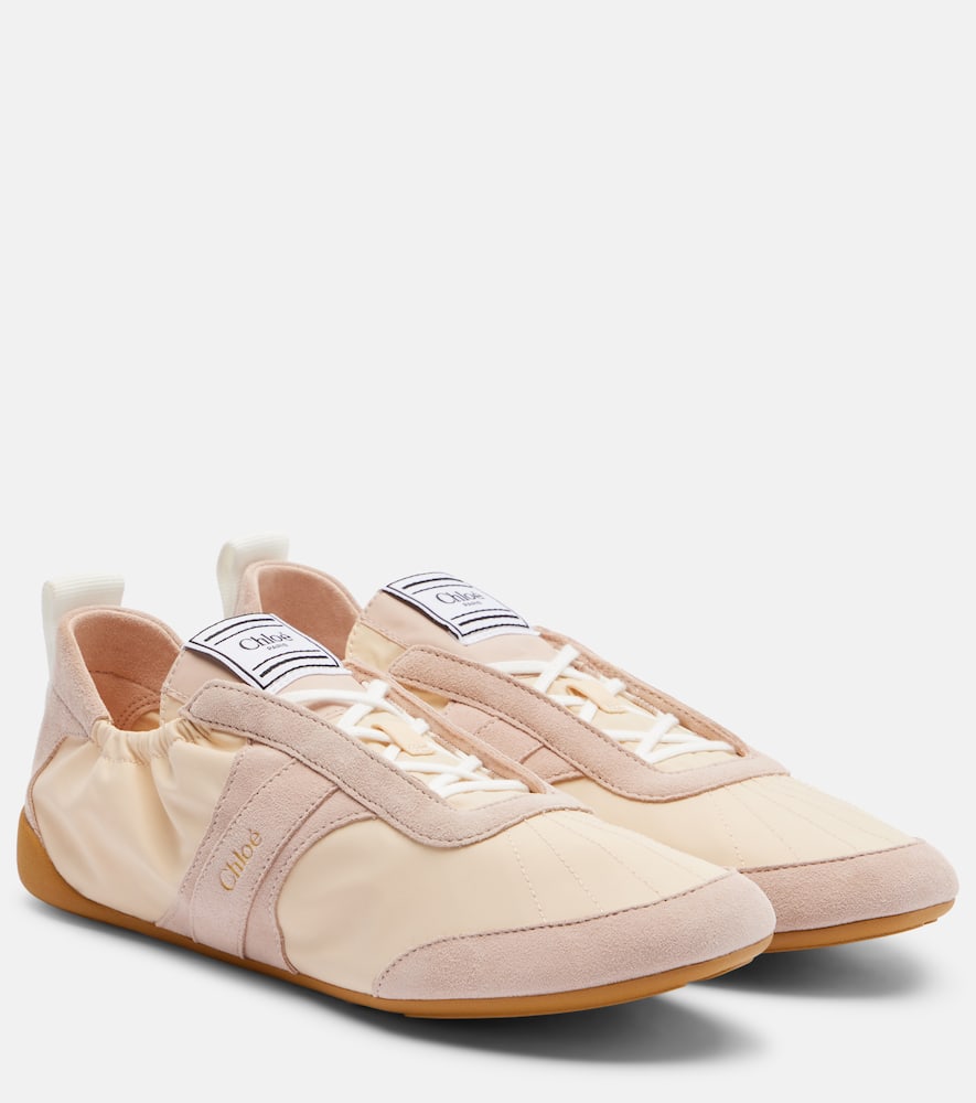 Chloé Kick Suede-trimmed Sneakers In Neutral