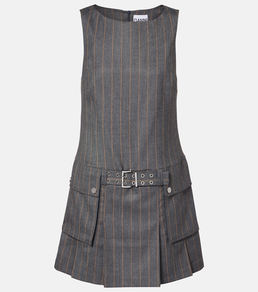 Ganni Women's Grey Belted Pinstripe Minidress UK Size 8 - Mytheresa