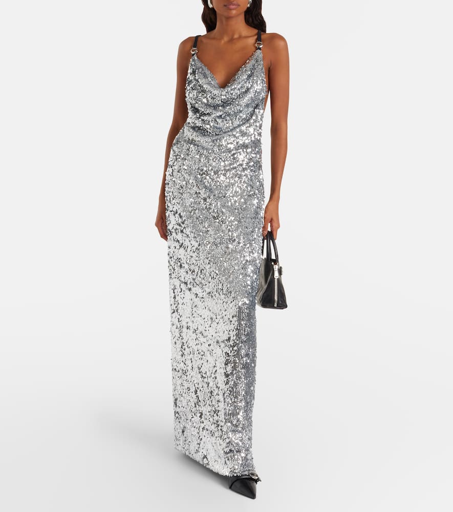 Coperni Draped Sequined Gown In Silver