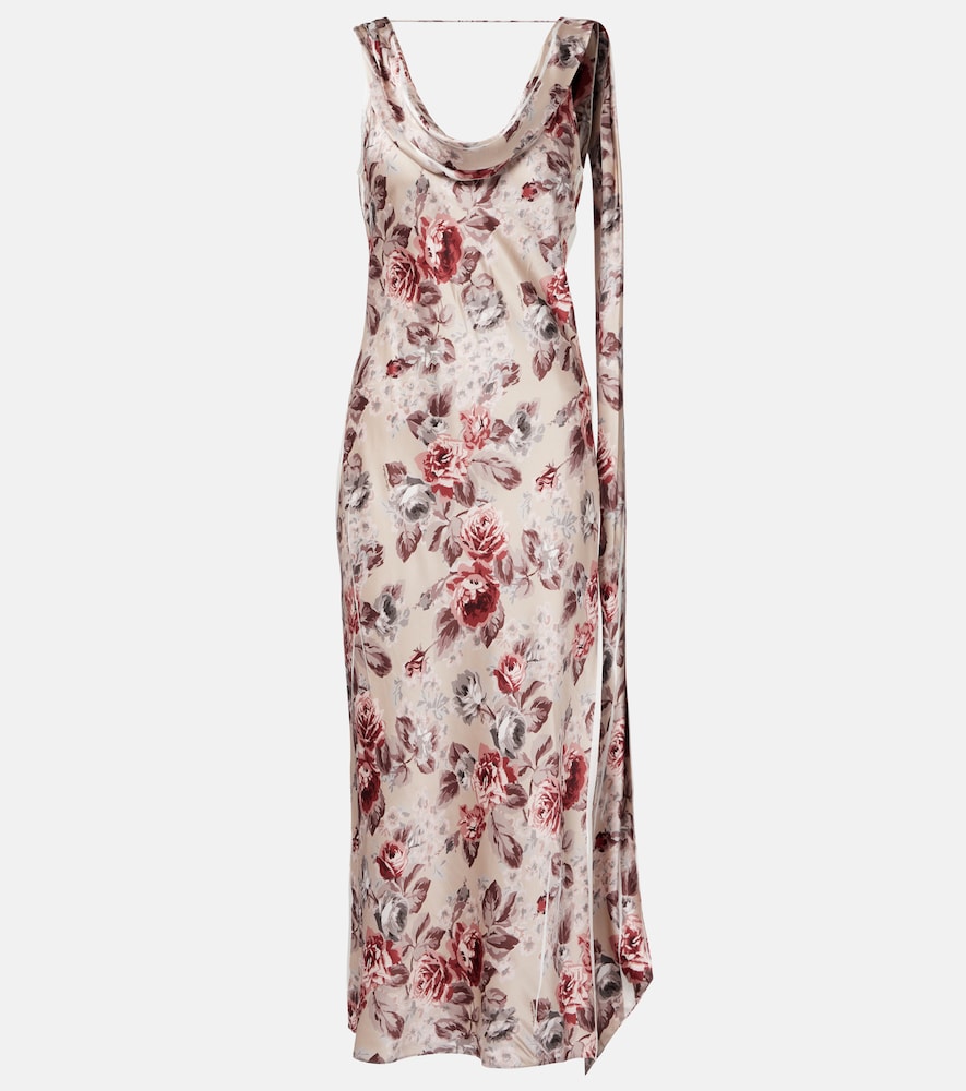 Acne Studios Scarf-detail Floral Midi Dress In Brown