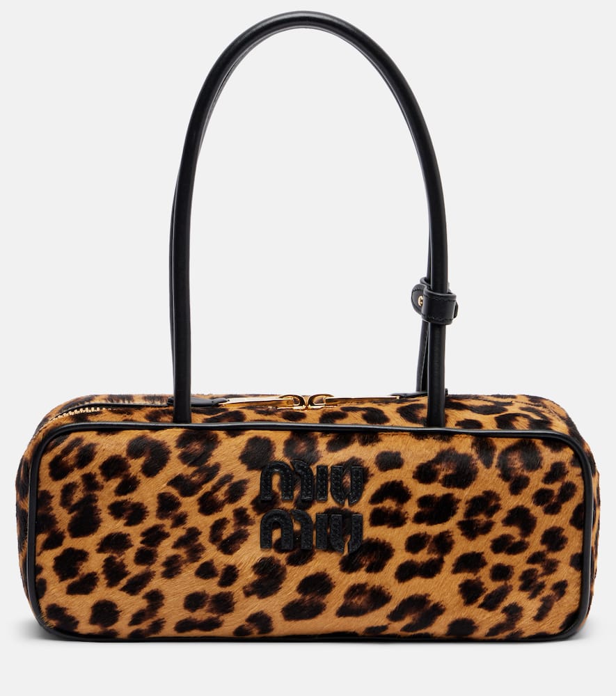Miu Miu Leopard-print Calf Hair Shoulder Bag In Brown