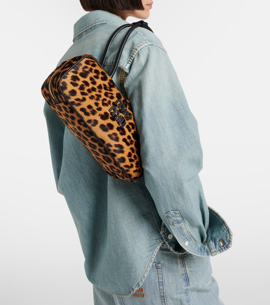Miu Miu Leopard-print Calf Hair Shoulder Bag In Brown