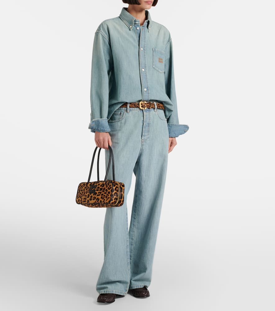 Miu Miu Leopard-print Calf Hair Shoulder Bag In Brown