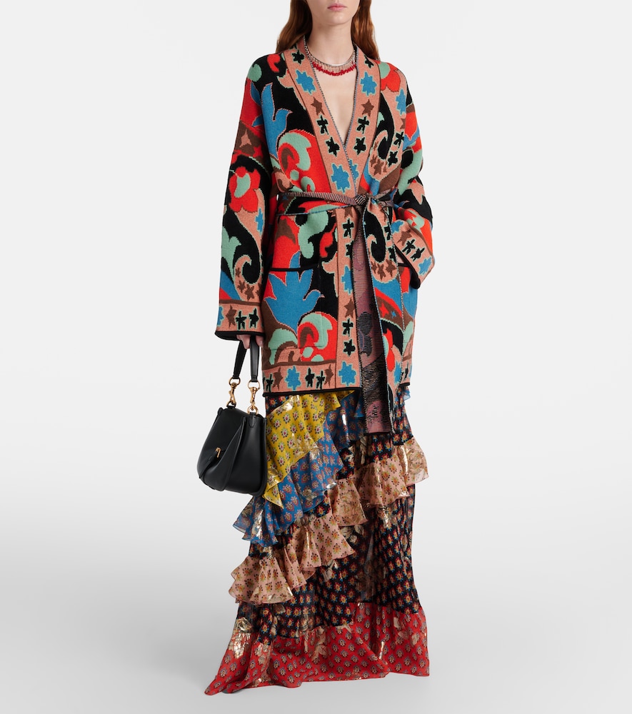 Etro Jacquard wool-blend wrap cardigan