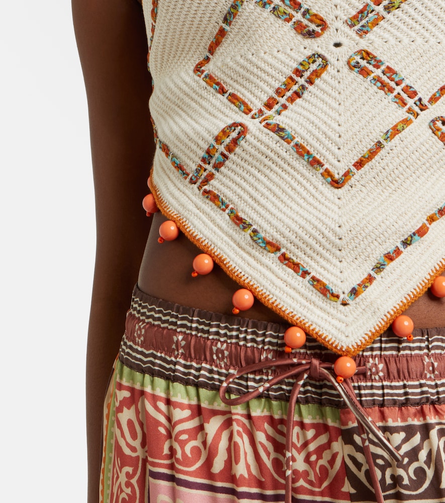  Alemais Alã©mais Marva Beaded Crochet Open-back Cotton Top 