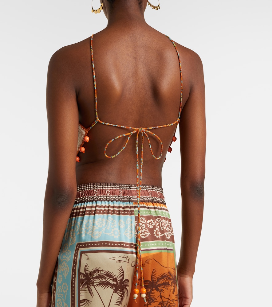 Alemais Alã©mais Marva Beaded Crochet Open-back Cotton Top 