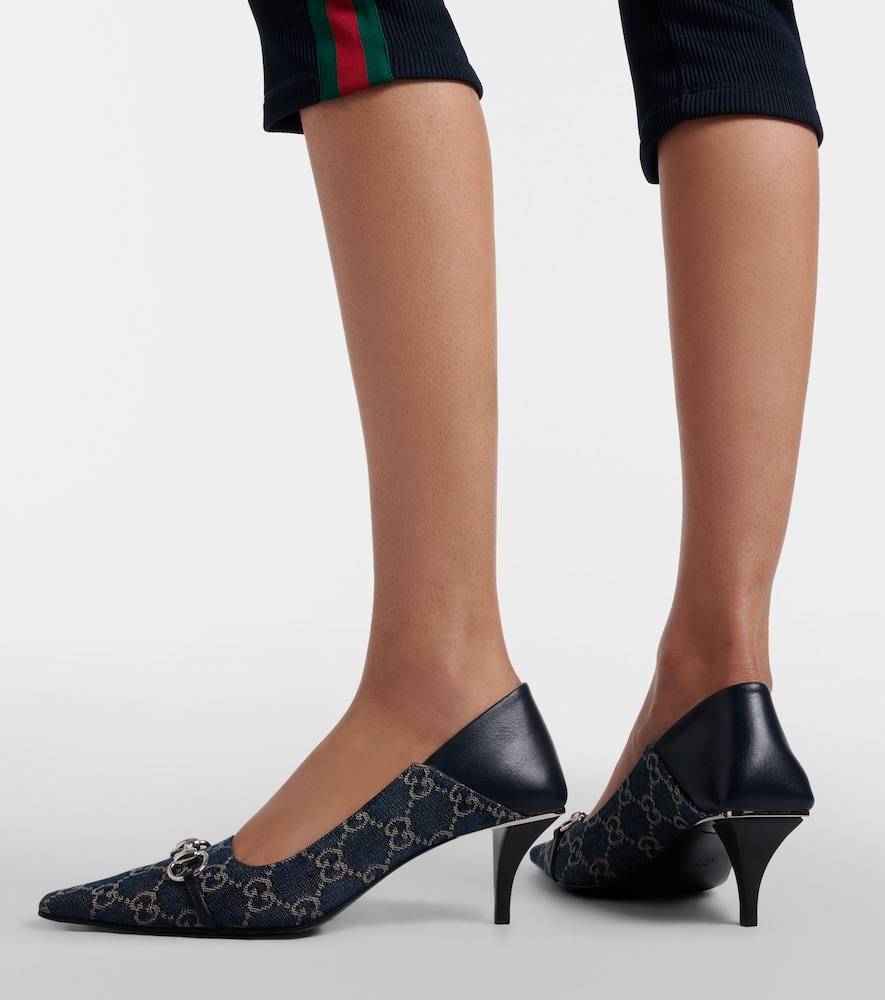 Gucci Vittoria leather-trimmed denim pumps