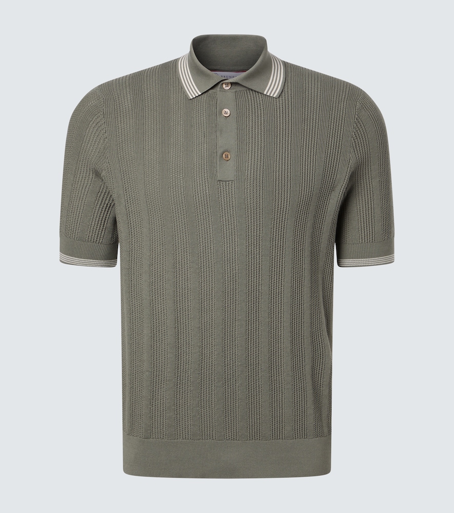 Brunello Cucinelli Men's Green Ribbed-Knit Cotton Polo Shirt UK Size 36 - Mytheresa