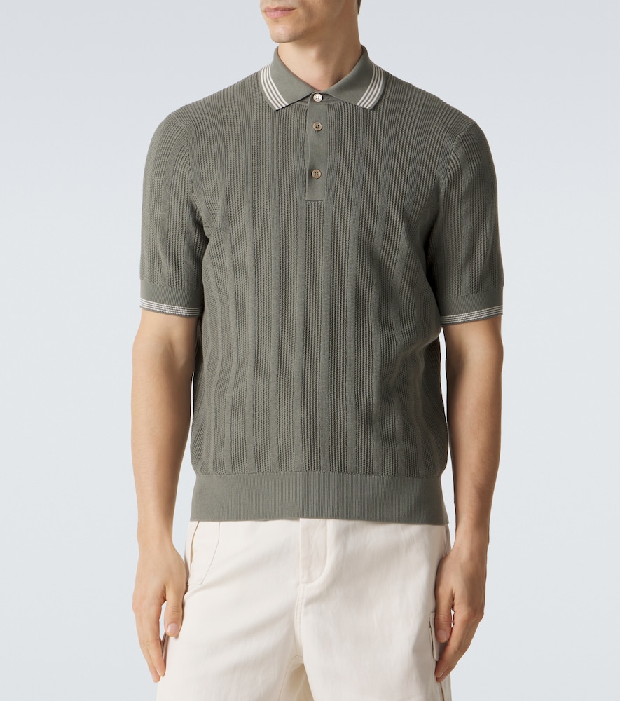 Ribbed-Knit Cotton Polo Shirt