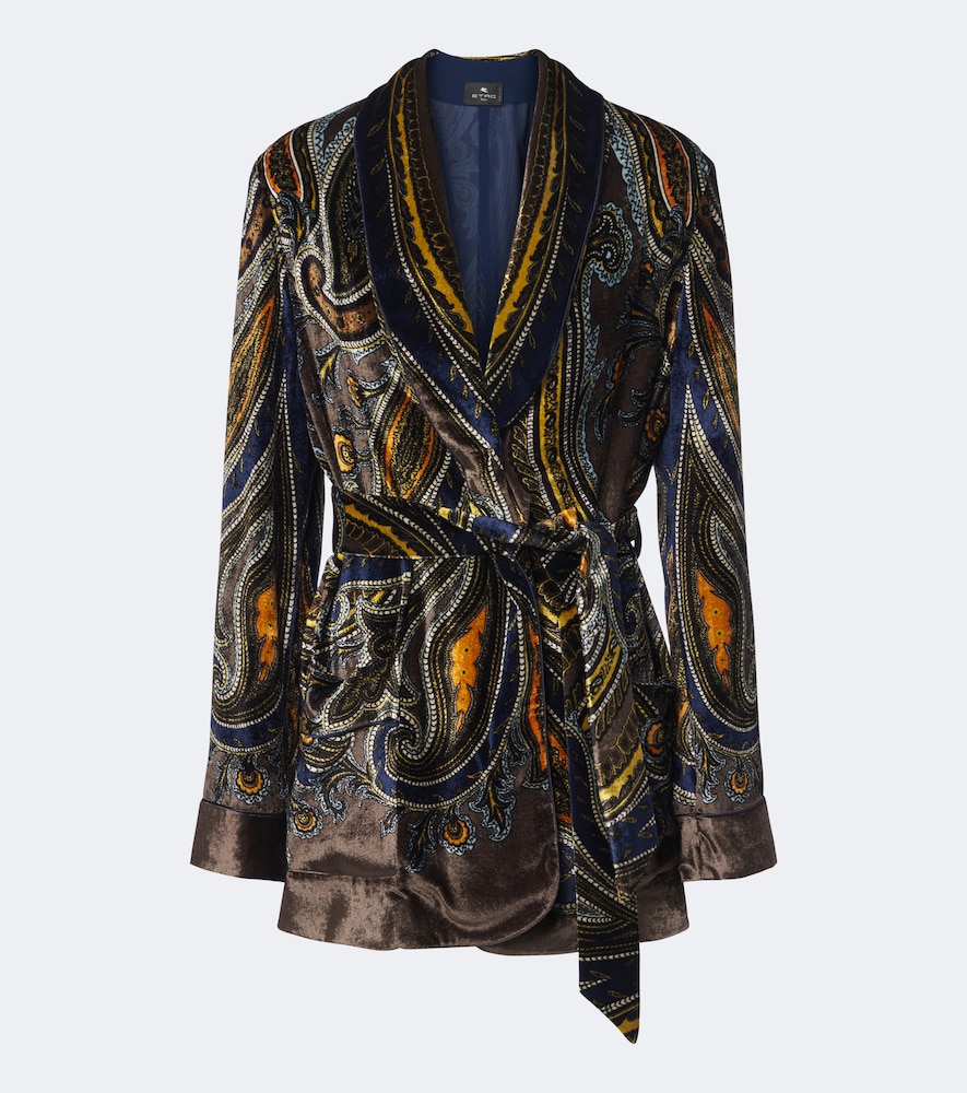 Etro Paisley Velvet Wrap Blazer In Multicoloured