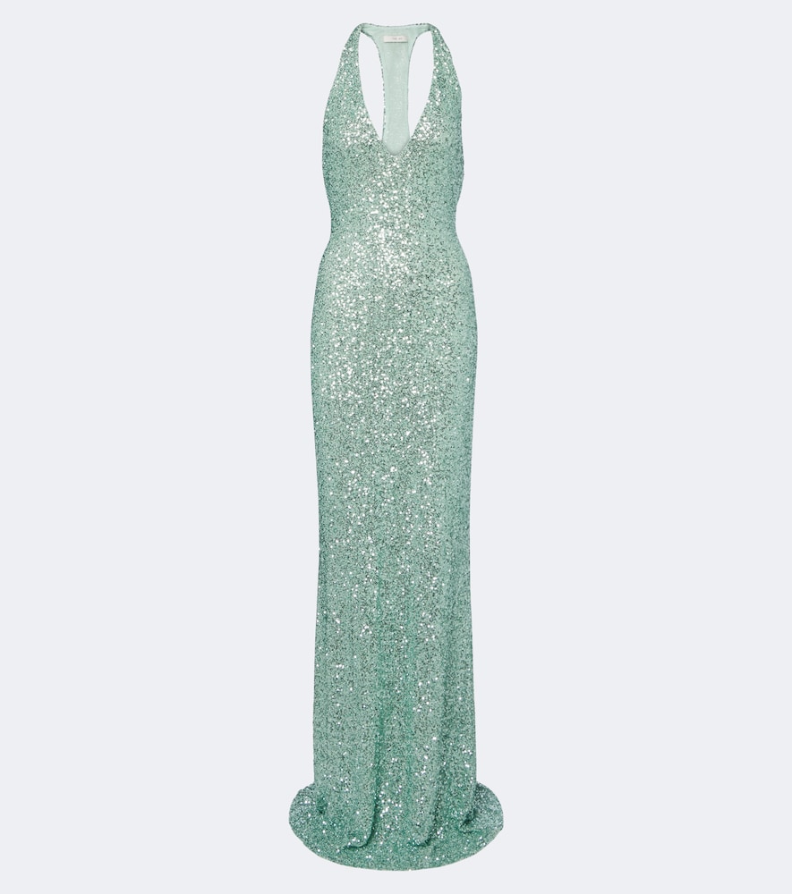 The Sei Sequined Halterneck Gown In Blue