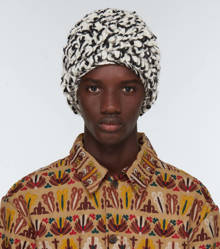 Bode Textured Wool Beanie In Black Cream