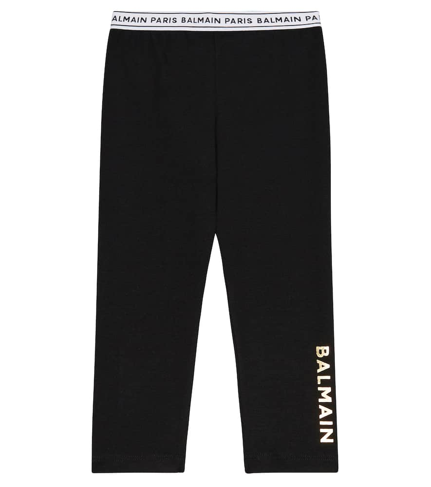 Balmain Baby Logo Jersey Leggings In Black/gold