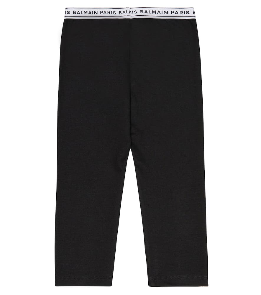 Balmain Baby Logo Jersey Leggings In Black/gold