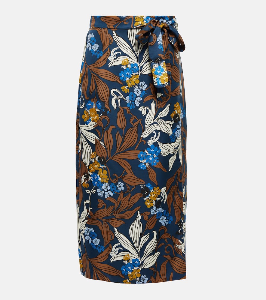 S Max Mara Zante Floral Silk Midi Skirt In Blue