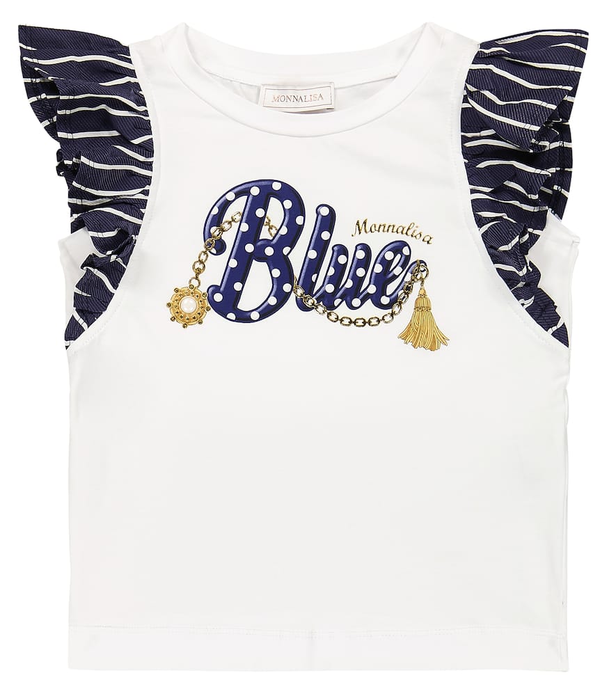 Monnalisa T-shirt Aus Jersey Mit Matrosenstreifen An Den Ärmeln In Bianco