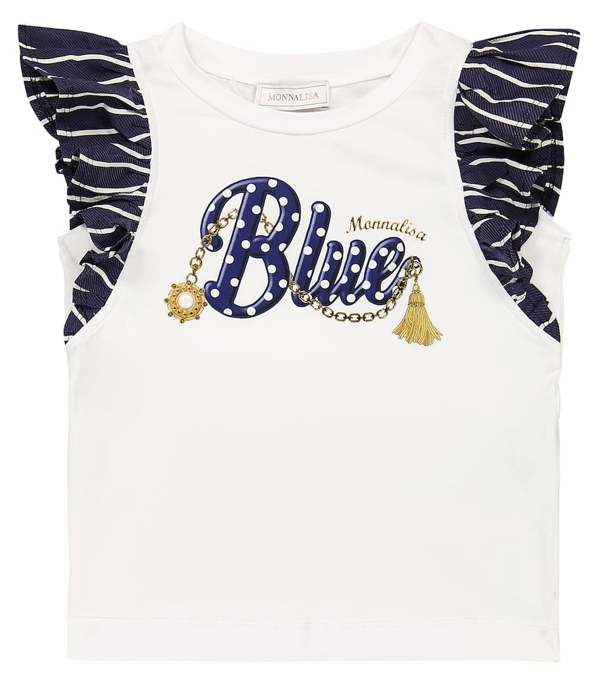 Monnalisa Kids' Cotton Jersey Printed Top In Bianco