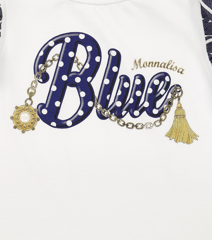 Monnalisa T-shirt Aus Jersey Mit Matrosenstreifen An Den Ärmeln In Bianco