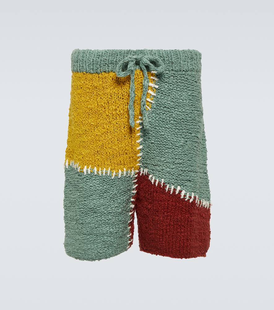 The Elder Statesman Green Patchwork Organic Cotton Knitted Shorts In Multicoloured