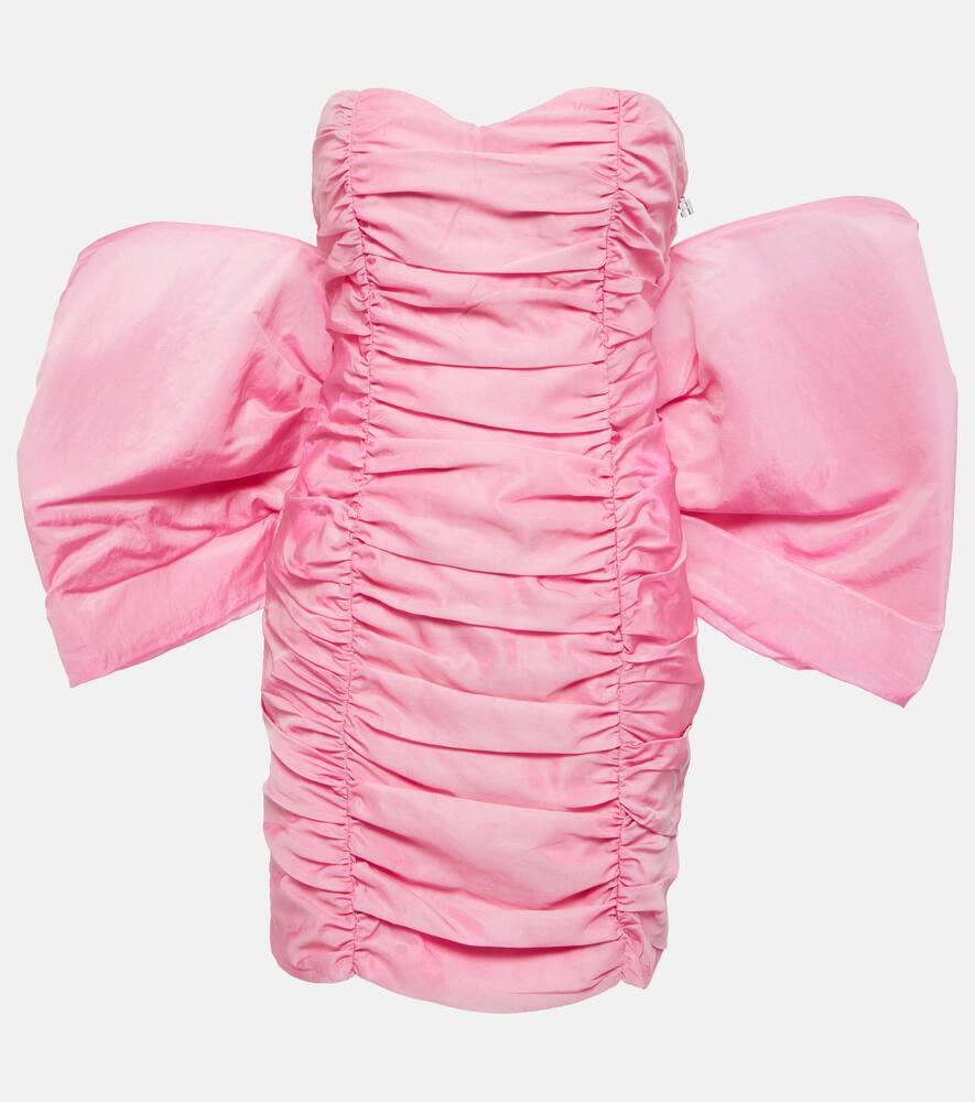 Rotate Birger Christensen Bow-embellished Ruched Minidress In Pink