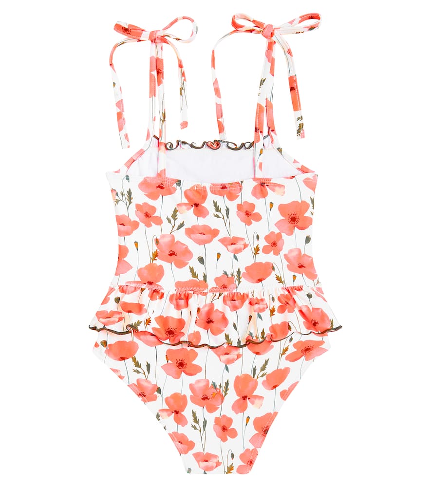 Shop Suncracy Valencia Floral Smocked Swimsuit In Red